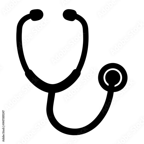 Isolated black silhouette of a stethoscope on a white background, graphic asset