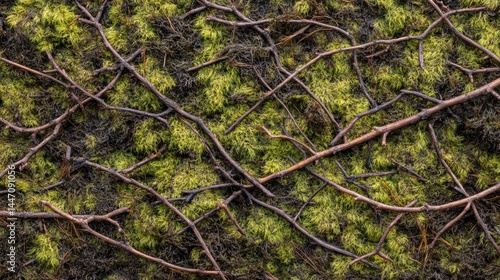 Intertwined branches and green foliage detail