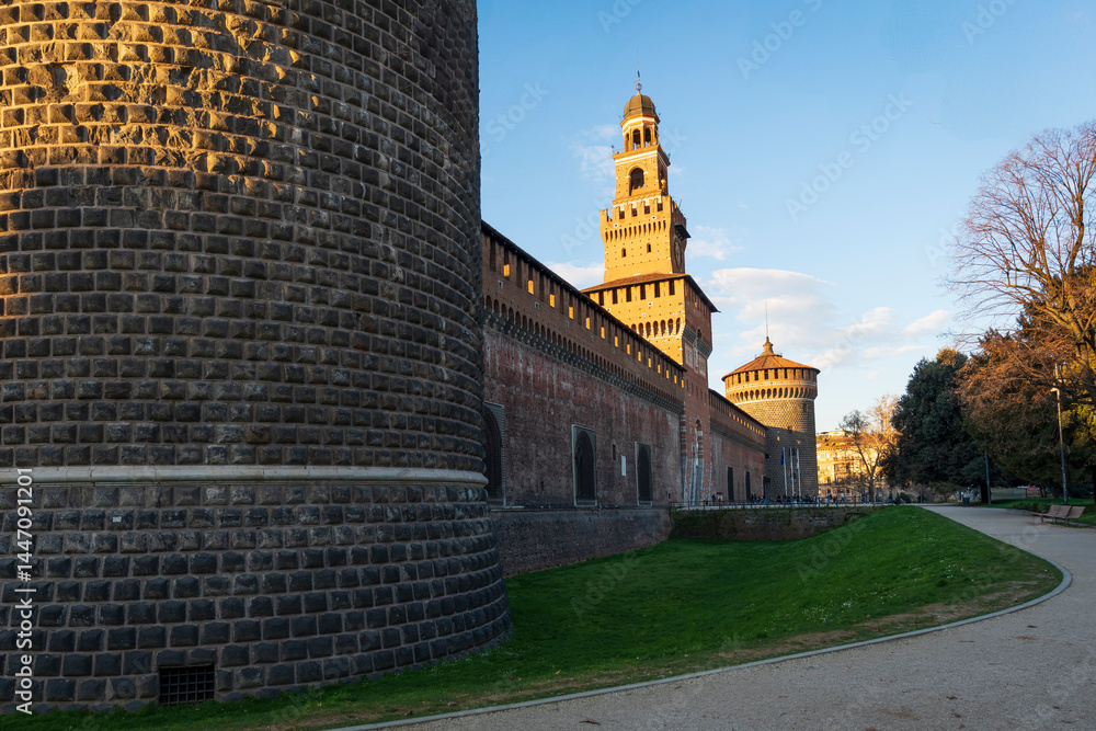 Obraz premium Nice view of Sforza castle at sunny day, Milan,Italy. 