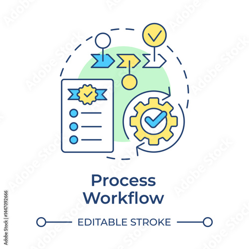 Process workflow multi color concept icon. Project management, tasks organization. Round shape line illustration. Abstract idea. Graphic design. Easy to use in advertising, marketing