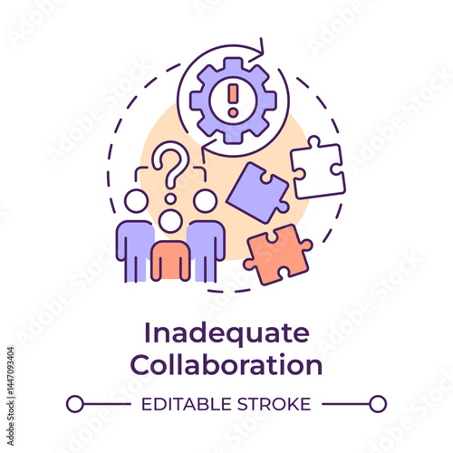 Inadequate collaboration multi color concept icon. Teamwork, partnership. Problem solving. Round shape line illustration. Abstract idea. Graphic design. Easy to use in advertising, marketing