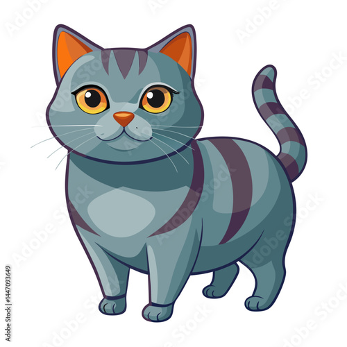 cartoon British shorthair cat stands upright