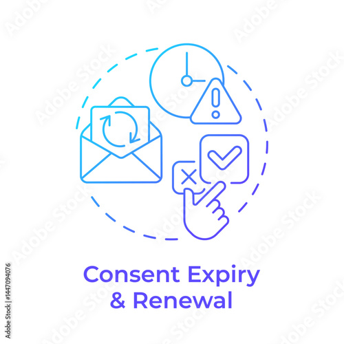 Consent expiry and renewal blue gradient concept icon. No longer valid permission. Allowance lifecycle management. Round shape line illustration. Abstract idea. Graphic design. Easy to use in article