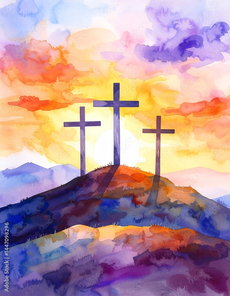 Obraz premium minimalist Watercolor painting jesus riding donkey or biblical faith 