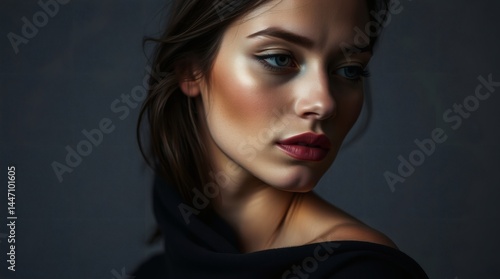 Wallpaper Mural An image of a fair-skinned woman with long hair. She is looking over her shoulder with a sultry, somber expression. Torontodigital.ca