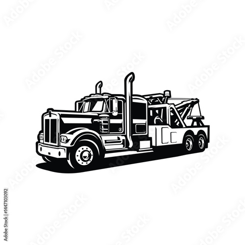 Towing truck vector. Wrecker truck monochrome icon art illustration isolated
