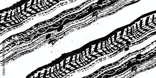 Tire tracks grunge vector. Overlay of car wheel tire tracks. Fast racing and drifting. Drifting and fast racing. Dirty road background.