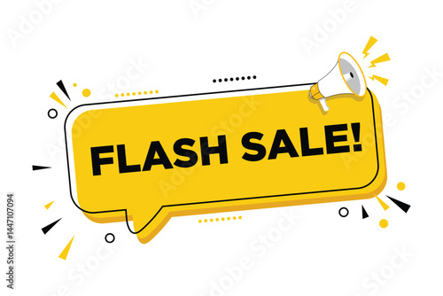 Megaphone with flash sale speech bubble banner. Loudspeaker. Can be used for business, marketing and advertising.
