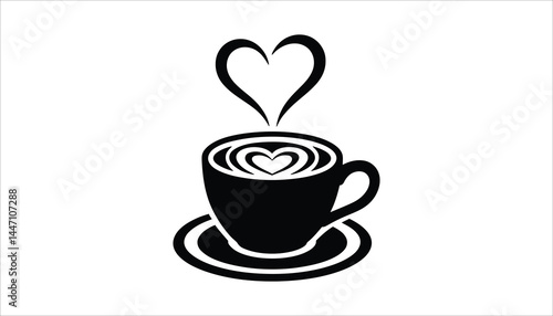 Coffee Cup with Heart Steam, Love Coffee Icon, Latte Art Vector