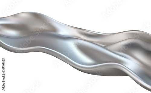 Silver chrome wavy texture isolated. Vector 3d realistic metallic fabric abstract design. Liquid wavy platinum shape