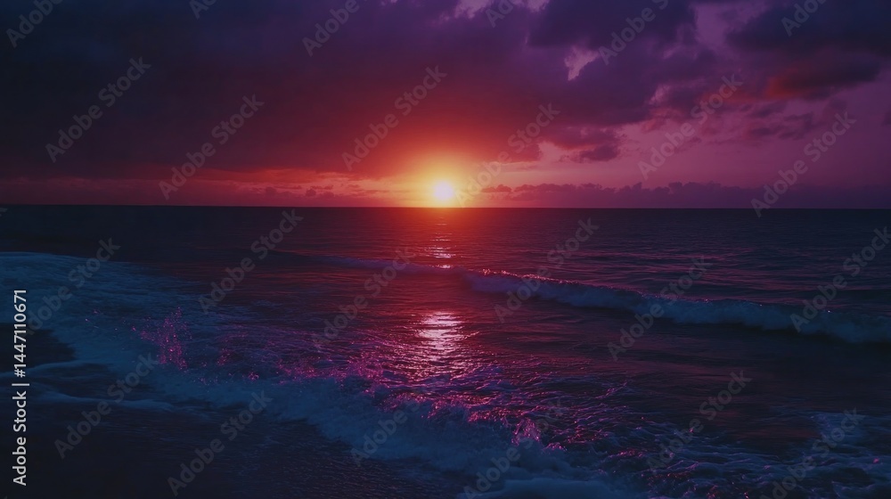Crimson sunset paints the tranquil ocean Crimson sunset paints the tranquil ocean