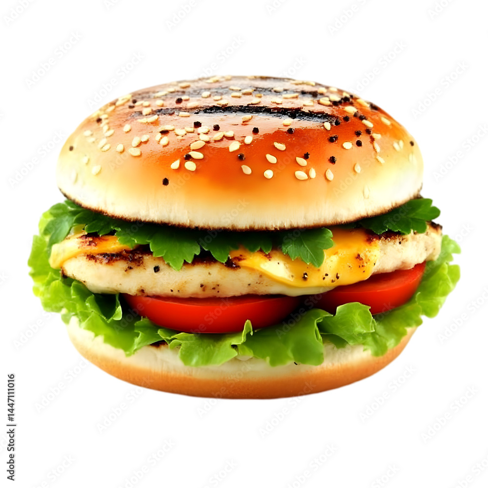 Isolated Realistic Photo Of Chicken Burger With Transparent Background Isolated Realistic Photo Of Chicken Burger With Transparent Background