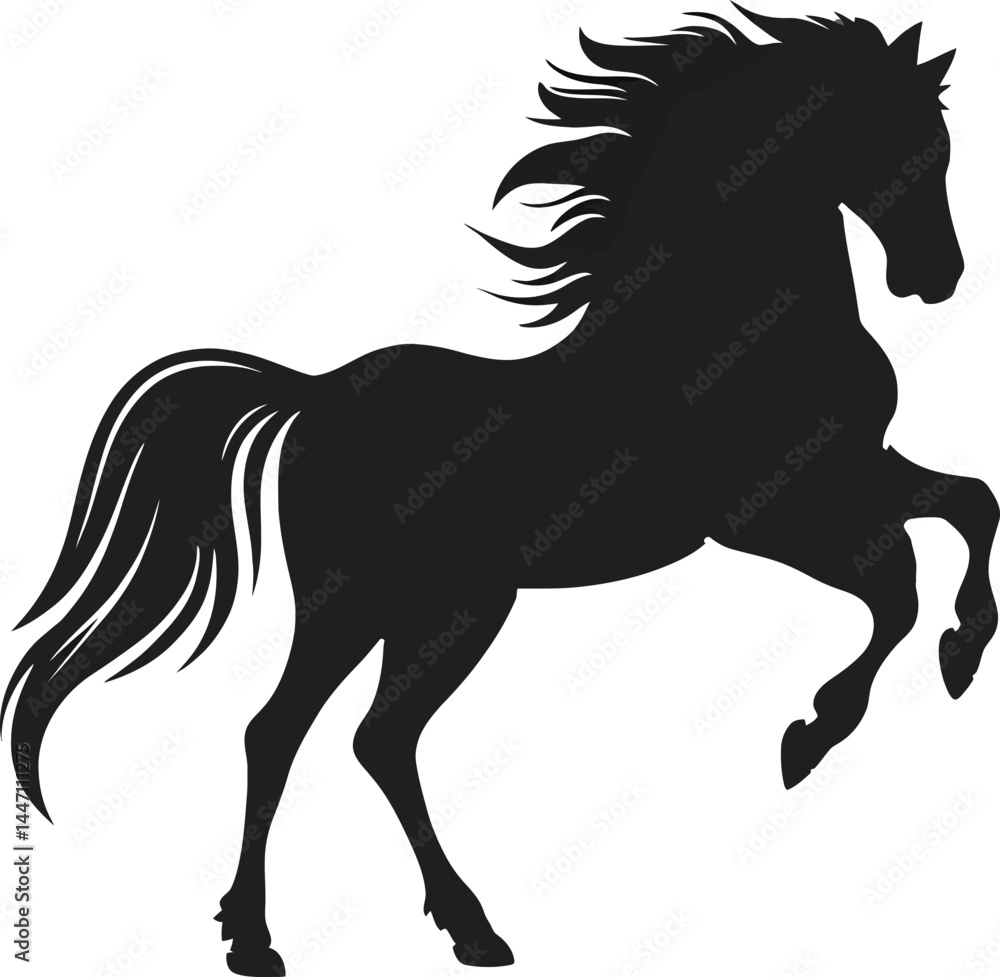 Fototapeta premium Dynamic Black Silhouette Vector of a Galloping Horse