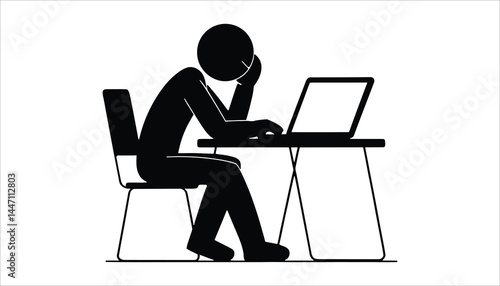 Stressed Person Working at Desk with Laptop Silhouette