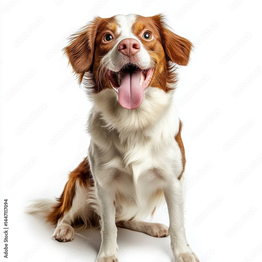 Happy dog sitting, looking up Joyful expression Happy dog sitting, looking up Joyful expression