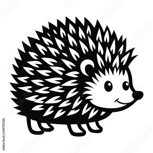 Hedgehog Silhouette Vector Art on White Background, Cute hedgehog silhouette symbol logo