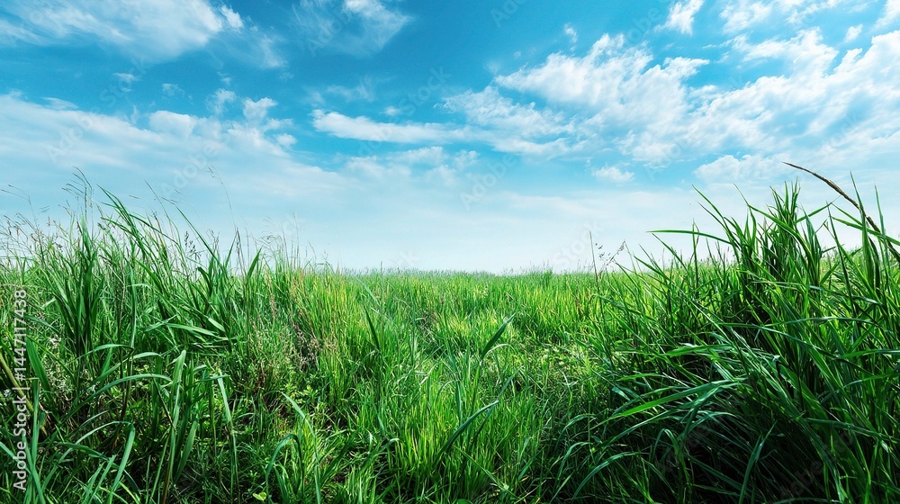 Obraz premium Tranquil Meadow with Lush Green Grass Under Endless Blue Sky