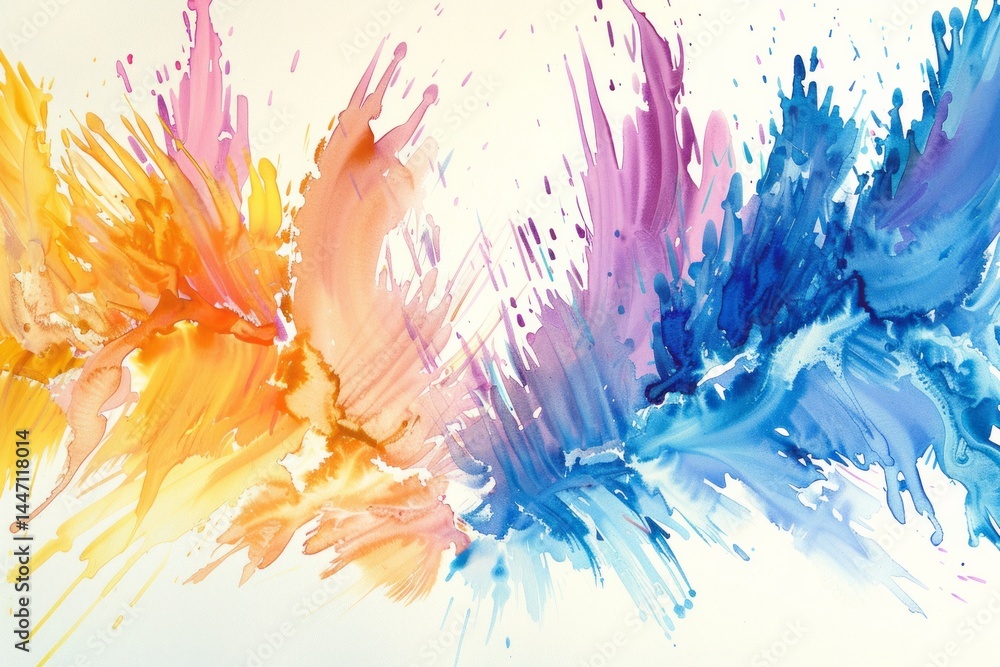 Obraz premium Playful watercolor background with rainbow splashes. AI generative