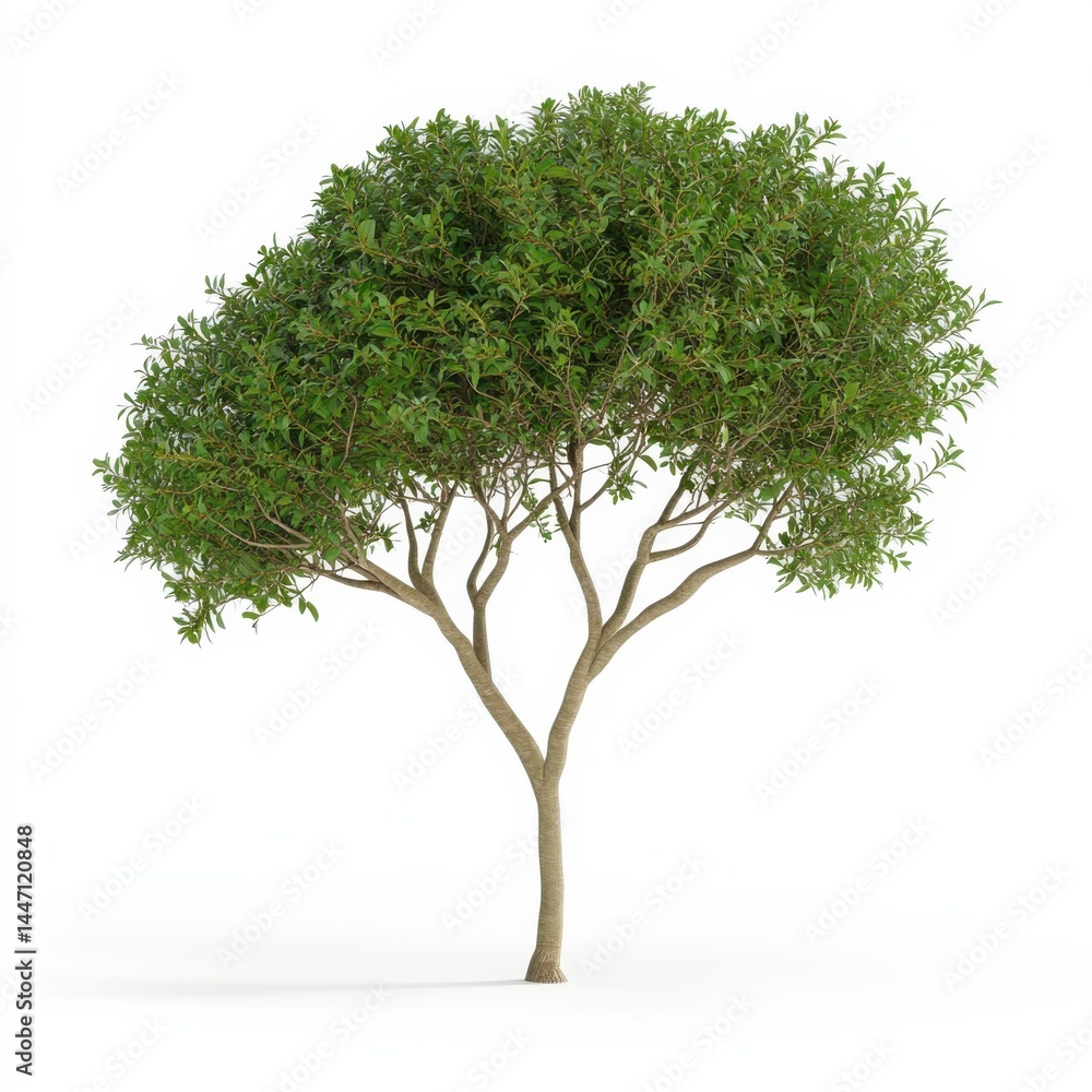 Rounded Acacia Tree with Small Compound Leaves on White Background Rounded Acacia Tree with Small Compound Leaves on White Background