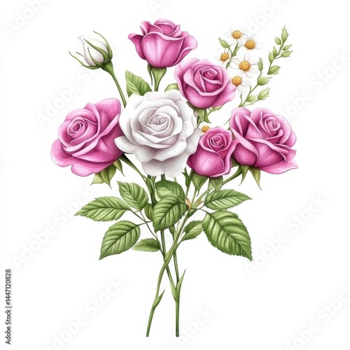 Charming Pink Watercolor Flower Design with Roses and Greenery