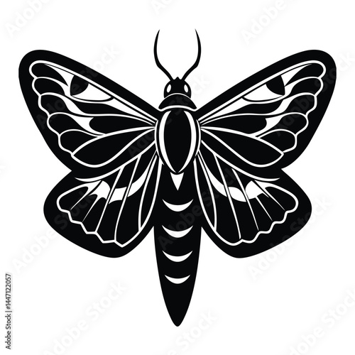 Silhouette of a moth with wide-open wings on a white background