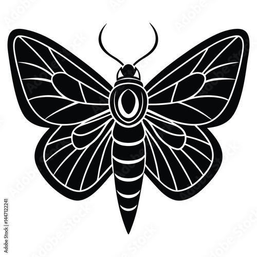 Silhouette of a moth with wide-open wings on a white background