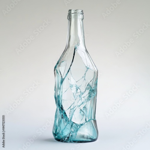 Isolated Smashed Glass Bottle on Clean White Background