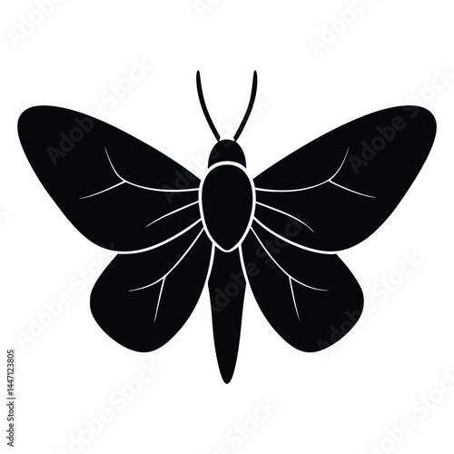 Silhouette of a moth with wide-open wings on a white background