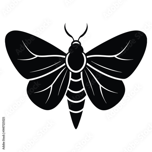 Silhouette of a moth with wide-open wings on a white background