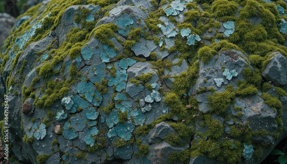 Textured Moss and Lichen Covered Boulder Teal and Green Earth Tones Textured Moss and Lichen Covered Boulder Teal and Green Earth Tones