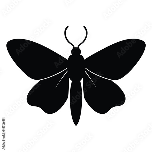 Silhouette of a moth with wide-open wings on a white background