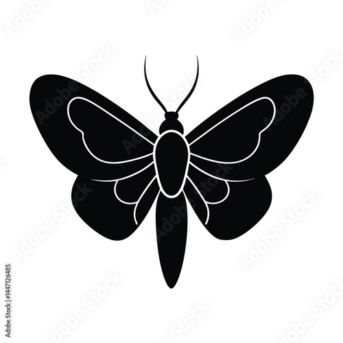 Silhouette of a moth with wide-open wings on a white background