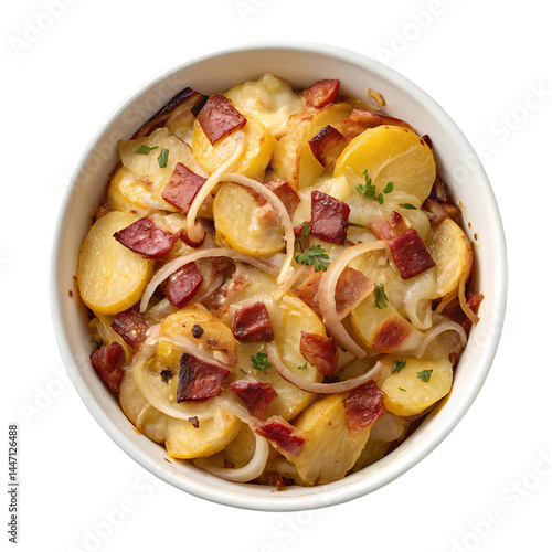 Delicious Scalloped Potatoes with Bacon and Cheese Recipe isolated on transparent background