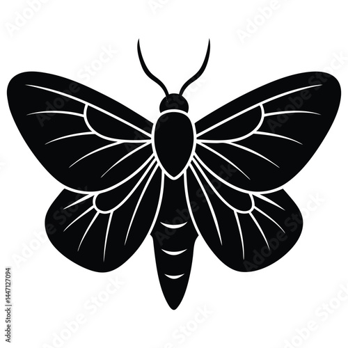 Silhouette of a moth with wide-open wings on a white background