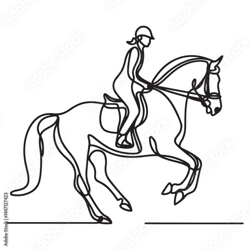 Silhouette elegant line art illustration equestrian woman and horse jumping beautifully