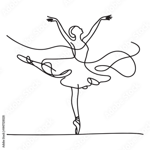 Elegant Ballerina One Line Art Illustration in Dancing Silhouette