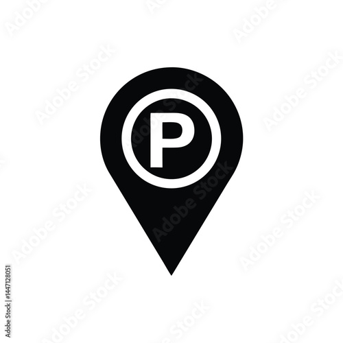 Parking sign and parking map pin. Parking location pin. GPS parking location symbol for apps and websites