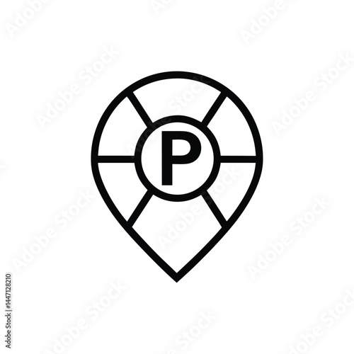 Parking sign and parking map pin. Parking location pin. GPS parking location symbol for apps and websites