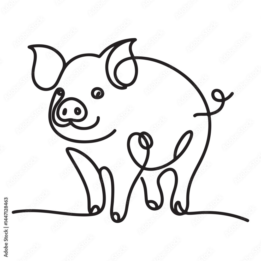 Cute Pig Silhouette One Line Drawing Vector Art Illustration Cute Pig Silhouette One Line Drawing Vector Art Illustration