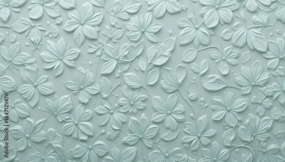 Elegant Mint Green Embossed Floral Leaves Pattern Subtle 3D Texture Background Elegant Mint Green Embossed Floral Leaves Pattern Subtle 3D Texture Background