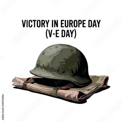 Victory in Europe Day Military Helmet Memorial V-E Day Commemoration Art