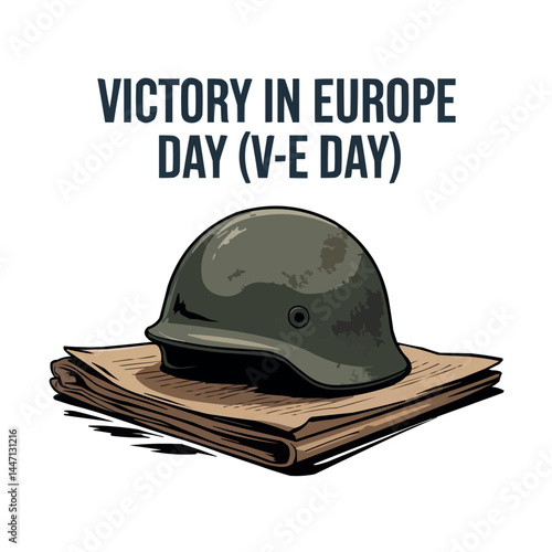Victory in Europe Day Military Helmet Memorial V-E Day Commemoration Art