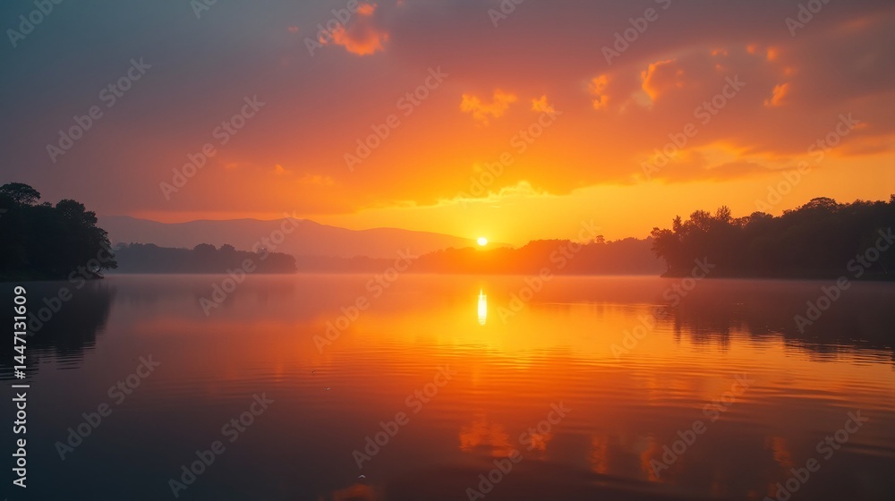 Obraz premium Twilight Tranquility: A Lake's Evening Elegance