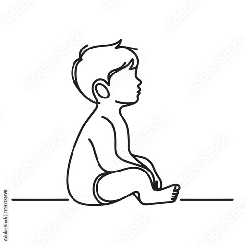 Adorable Baby Silhouette Sitting Portrait Simple Line Art Drawing