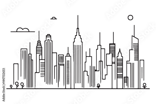 New York City Skyline Silhouette Minimalist Vector Art Illustration