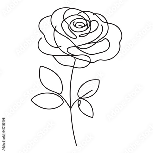 Elegant rose one line drawing artwork of a single flower