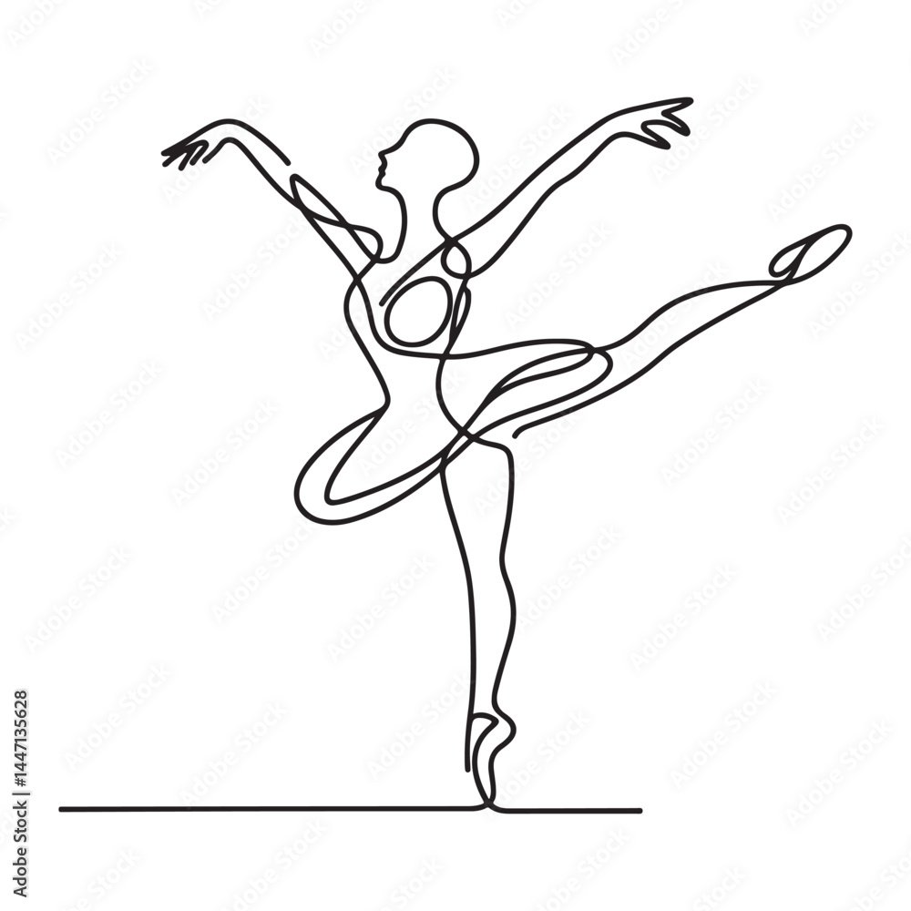 Elegant Ballerina Silhouette Continuous Line Art Vector Dance Illustration Elegant Ballerina Silhouette Continuous Line Art Vector Dance Illustration