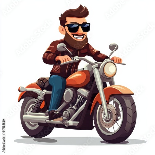 Cool Cartoon Biker Character Riding a Motorcycle with Fun Style