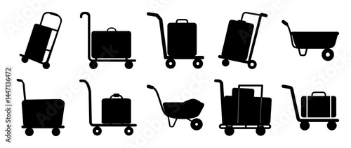 Black and White Silhouette of Luggage Carts and Wheelbarrows Collection