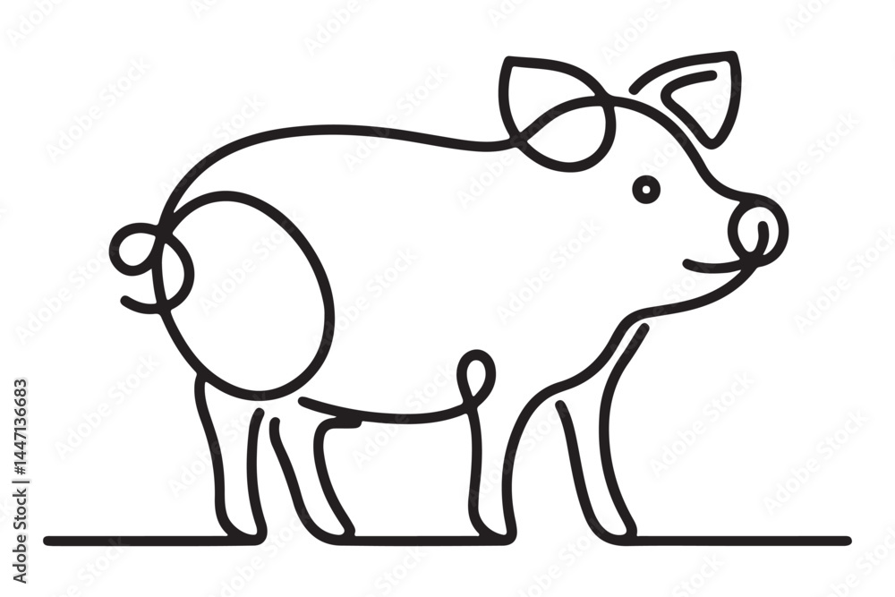 Minimalist Continuous Line Drawing of a Farm Animal Pig Silhouette Minimalist Continuous Line Drawing of a Farm Animal Pig Silhouette